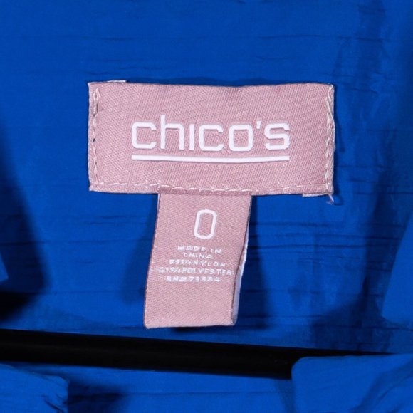 Chico's Women's Jacket Blue Open Front Ruffle Pockets 3/4 Sleeve Size 0 US S/4 - Picture 3 of 8